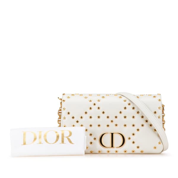 Pre-owned Dior Mini Calfskin Macrocannage Lucky Star Caro Bag White