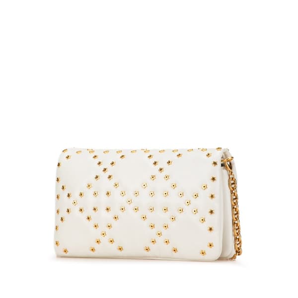 Pre-owned Dior Mini Calfskin Macrocannage Lucky Star Caro Bag White