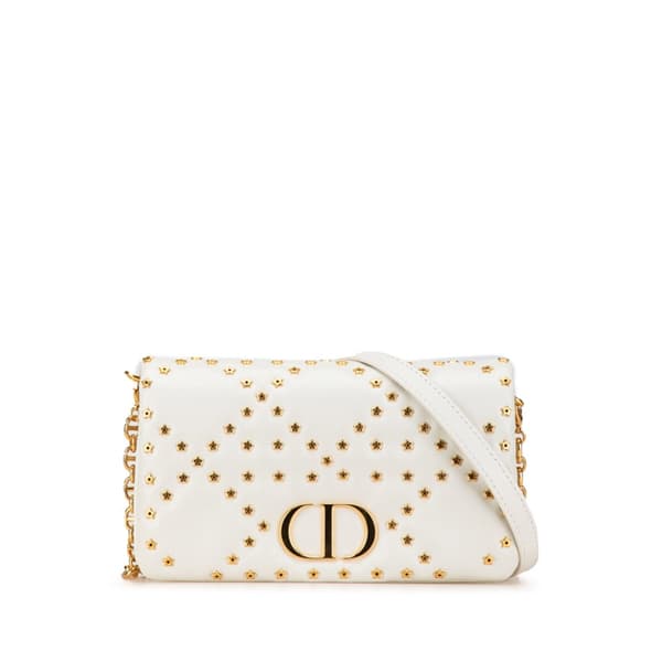 Pre-owned Dior Mini Calfskin Macrocannage Lucky Star Caro Bag White