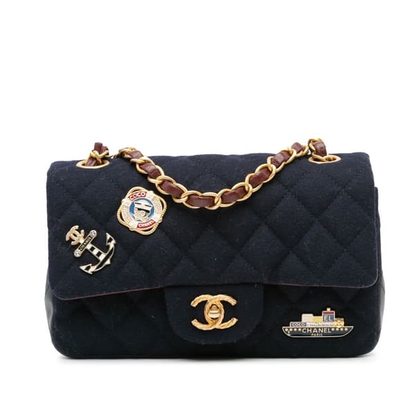 Pre-owned Chanel Mini Rectangular Classic Jersey Sailor Single Flap Blue