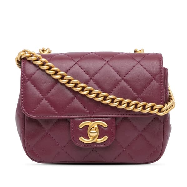 Pre-owned Chanel Mini Quilted Lambskin Single Flap Purple
