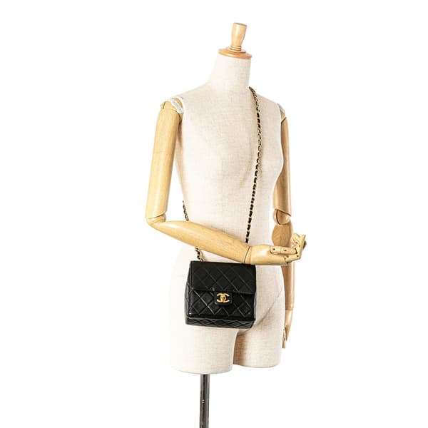 Pre-owned Chanel Mini Square Classic Goatskin Retro Flap Black
