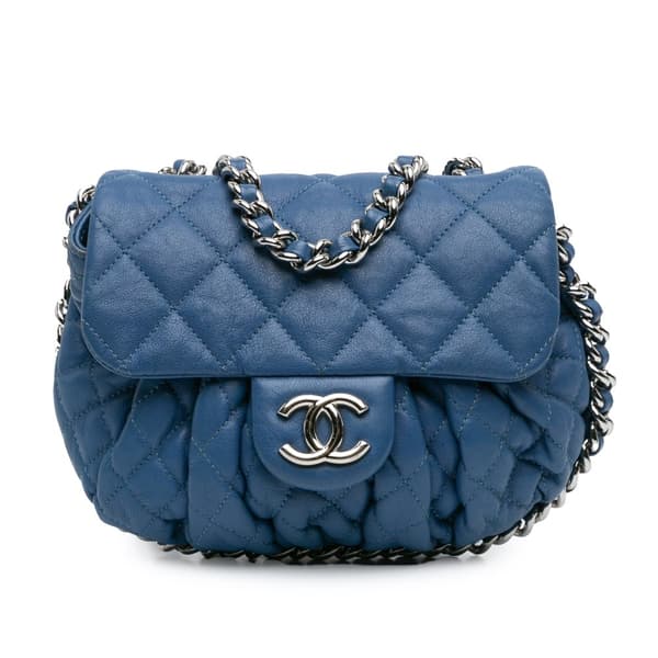 Pre-owned Chanel Mini CC Chain Around Lambskin Flap Blue
