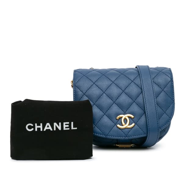 Pre-owned Chanel Quilted Grained Calfskin Casual Trip Messenger Blue