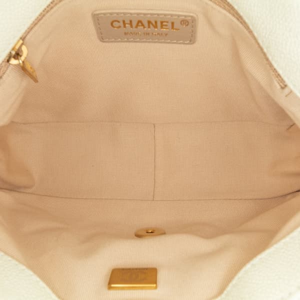 Pre-owned Chanel Small Quilted Caviar Chain Melody Flap White