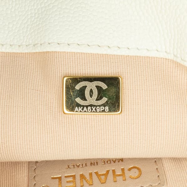 Pre-owned Chanel Small Quilted Caviar Chain Melody Flap White