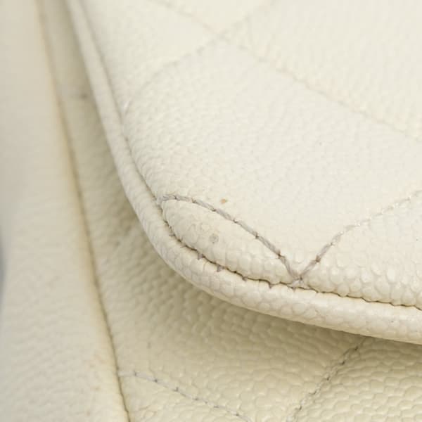 Pre-owned Chanel Small Quilted Caviar Chain Melody Flap White