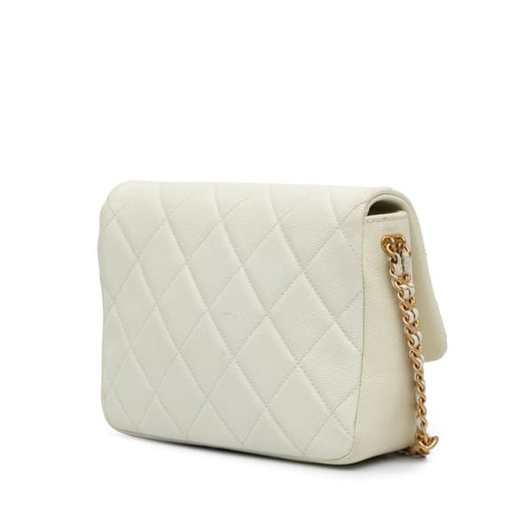 Pre-owned Chanel Small Quilted Caviar Chain Melody Flap White