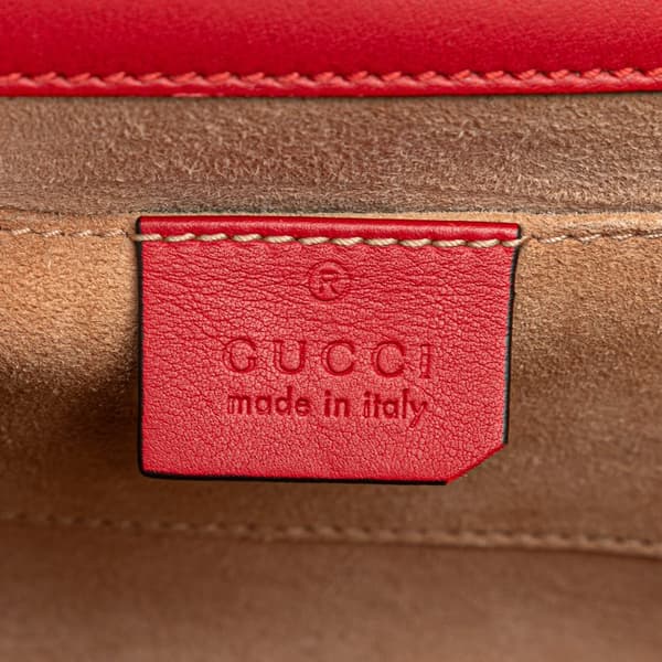Pre-owned Gucci Small Pearl Studded Leather Padlock Crossbody Red