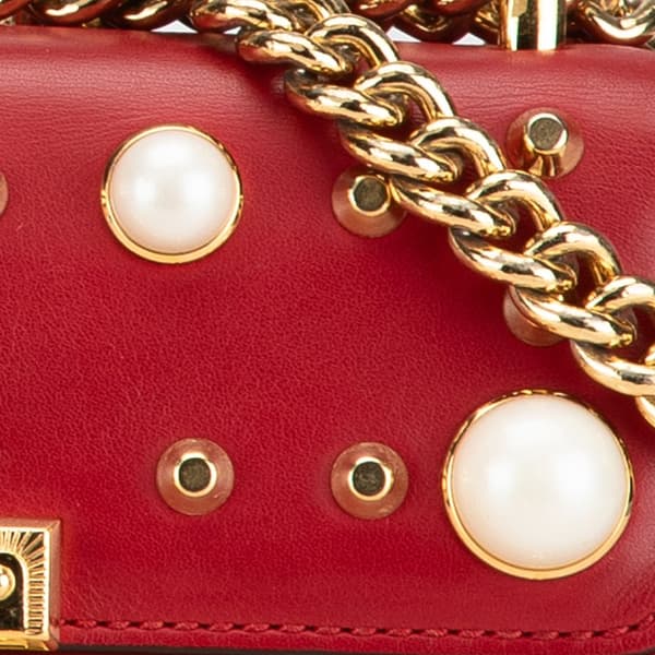 Pre-owned Gucci Small Pearl Studded Leather Padlock Crossbody Red