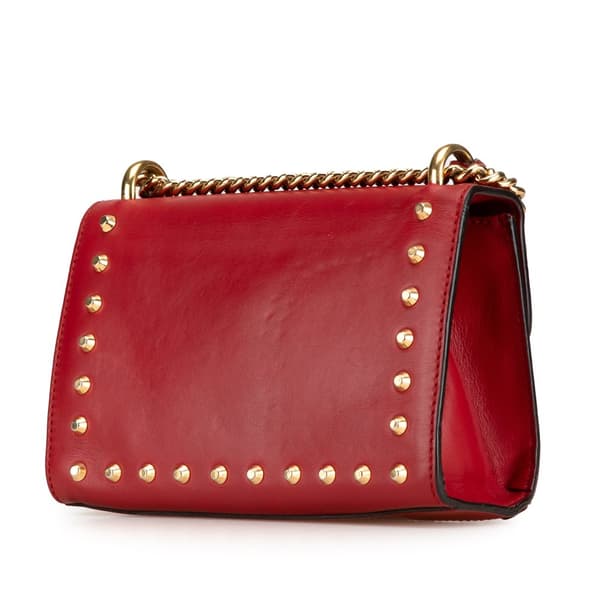 Pre-owned Gucci Small Pearl Studded Leather Padlock Crossbody Red