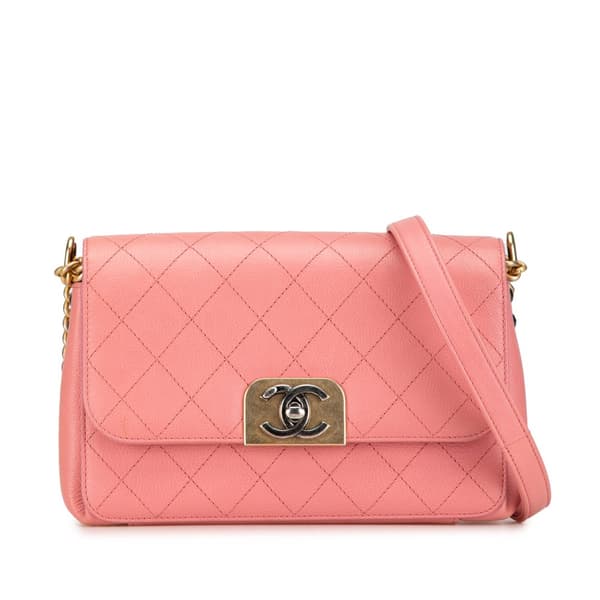 Pre-owned Chanel Quilted Calfskin Straight Lined Flap Pink
