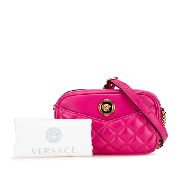Pre-owned Versace Quilted Lambskin La Medusa Camera Bag Pink
