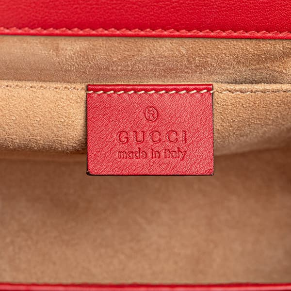 Pre-owned Gucci Small Pearl Studded Leather Padlock Crossbody Red