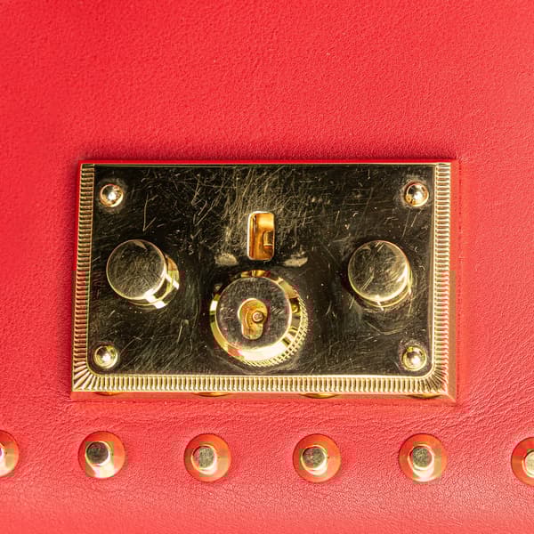 Pre-owned Gucci Small Pearl Studded Leather Padlock Crossbody Red