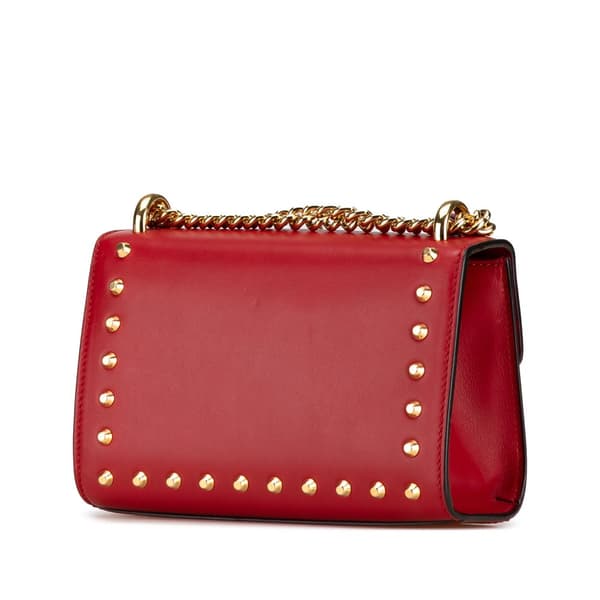 Pre-owned Gucci Small Pearl Studded Leather Padlock Crossbody Red