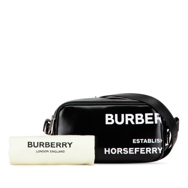 Pre-owned Burberry Micro Coated Canvas Horseferry Camera Bag Black