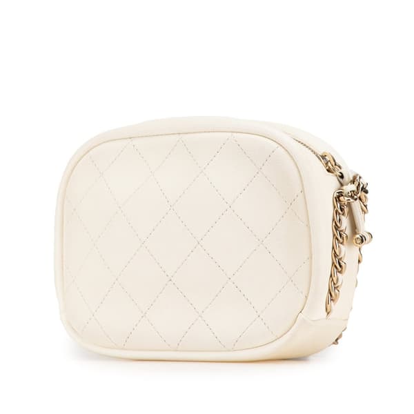 Pre-owned Chanel Small Quilted Goatskin Casual Trip Camera Bag White