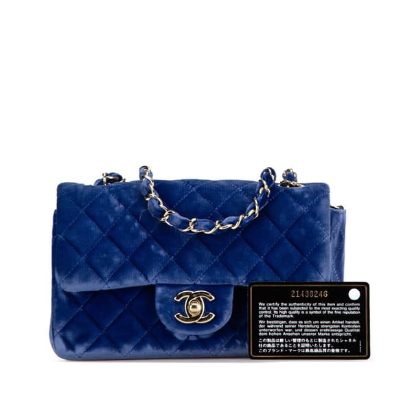Pre-owned Chanel Mini Rectangular Classic Velvet Single Flap Blue