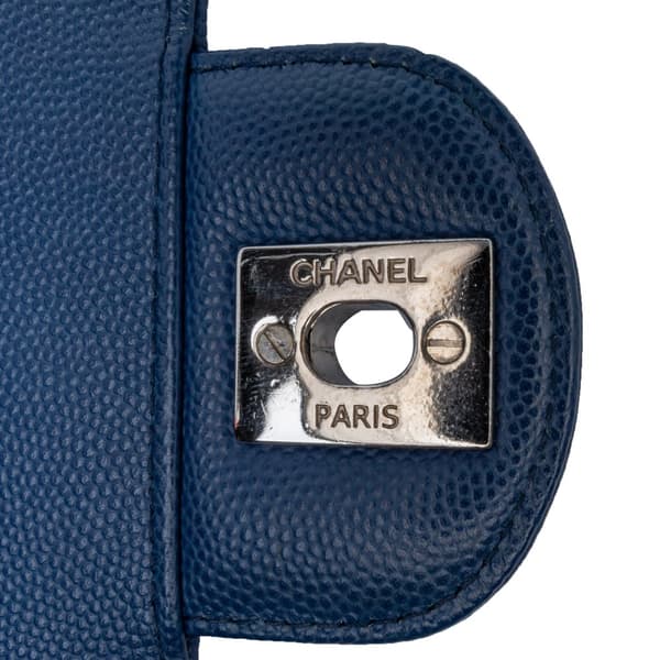 Pre-owned Chanel Mini Rectangular Classic Chevron Caviar Single Flap Blue