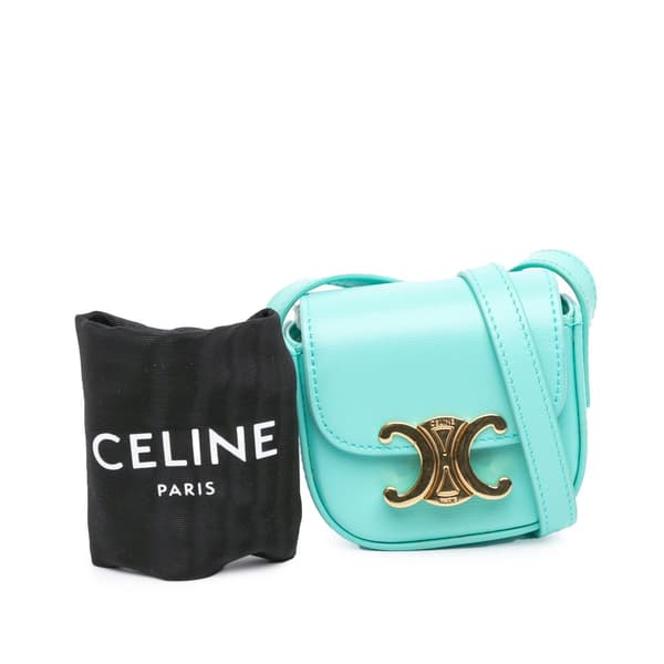 Pre-owned Celine Mini Shiny Calfskin Triomphe Crossbody Blue