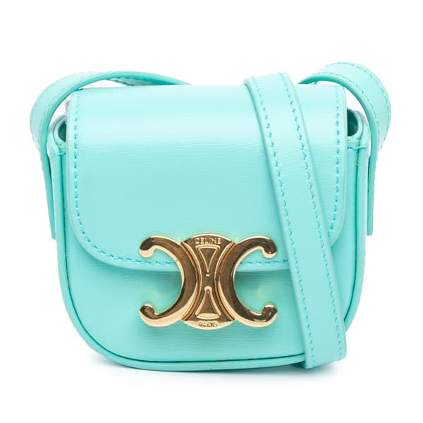 Pre-owned Celine Mini Shiny Calfskin Triomphe Crossbody Blue