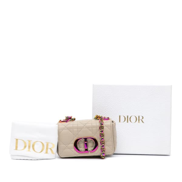 Pre-owned Dior Micro Supple Calfskin Cannage Caro Bag Brown