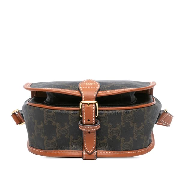 Pre-owned Celine Medium Triomphe Coated Canvas Folco Crossbody Brown