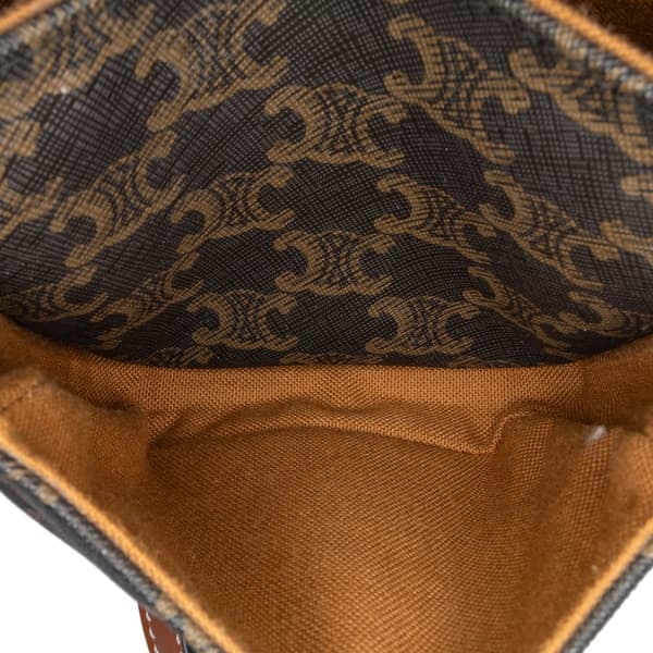 Pre-owned Celine Medium Triomphe Coated Canvas Folco Crossbody Brown