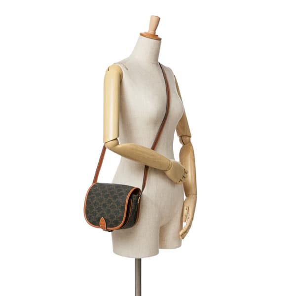Pre-owned Celine Medium Triomphe Coated Canvas Folco Crossbody Brown