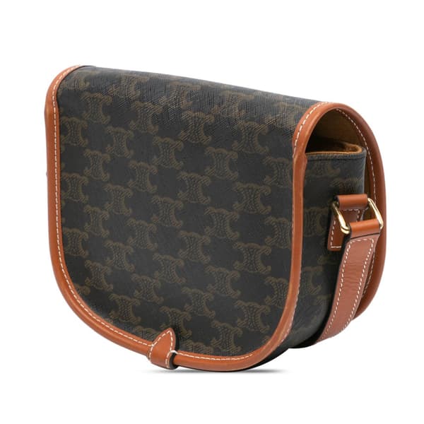 Pre-owned Celine Medium Triomphe Coated Canvas Folco Crossbody Brown