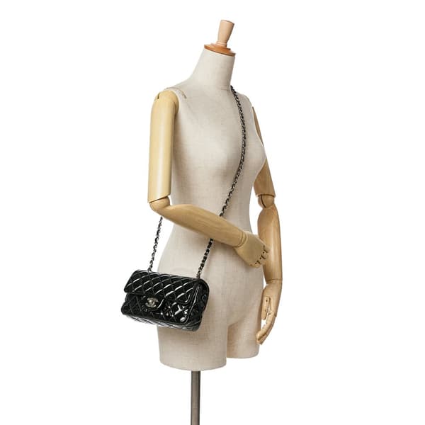 Pre-owned Chanel Mini Rectangular Classic Patent Single Flap Black