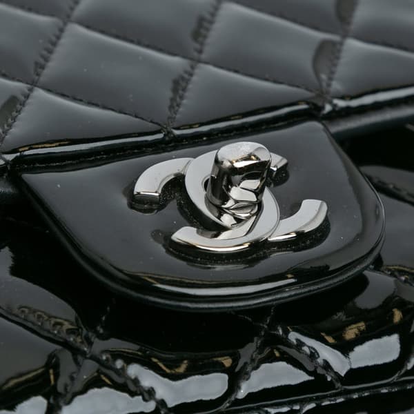 Pre-owned Chanel Mini Square Classic Patent Single Flap Black