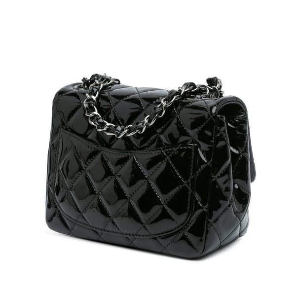 Pre-owned Chanel Mini Square Classic Patent Single Flap Black