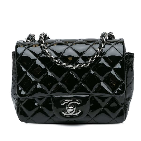 Pre-owned Chanel Mini Square Classic Patent Single Flap Black