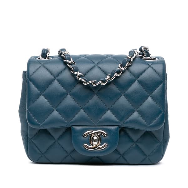 Pre-owned Chanel Mini Square Classic Lambskin Single Flap Blue