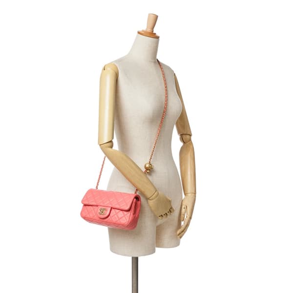 Pre-owned Chanel Mini Rectangular Classic Lambskin Pearl Crush Single Flap Pink