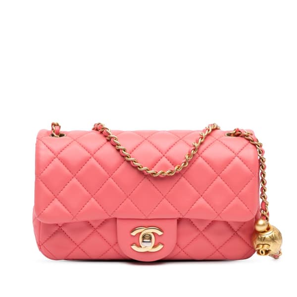 Pre-owned Chanel Mini Rectangular Classic Lambskin Pearl Crush Single Flap Pink