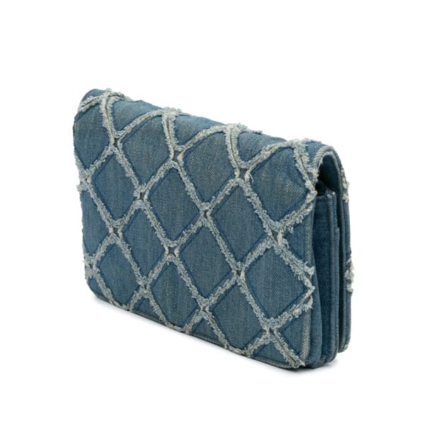 Pre-owned Chanel Frayed Denim Wallet On Chain Blue