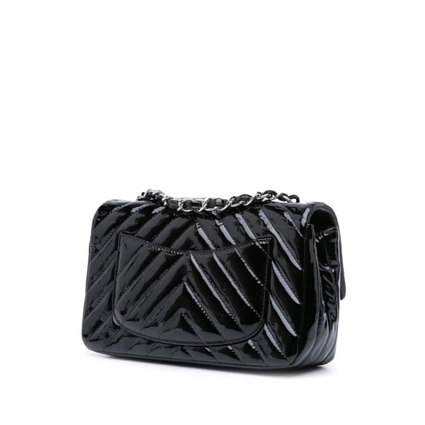 Pre-owned Chanel Mini Rectangular Classic Chevron Patent Single Flap Black