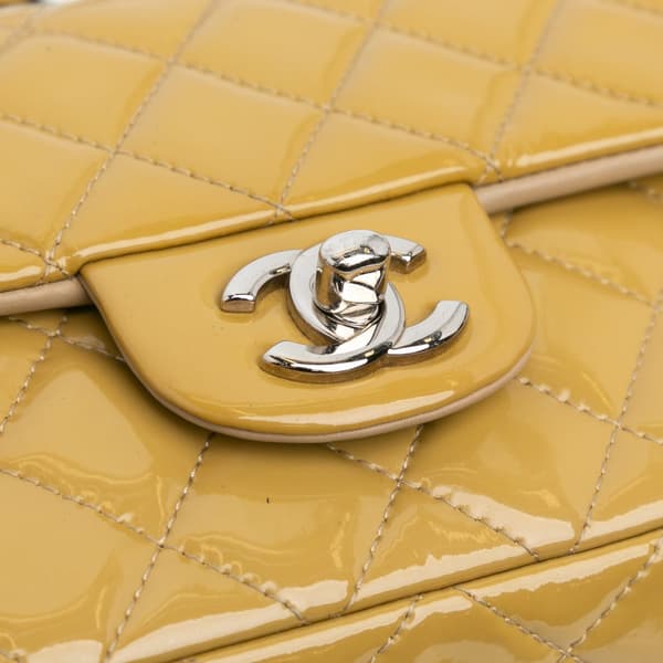 Pre-owned Chanel Mini Rectangular Classic Patent Single Flap Yellow