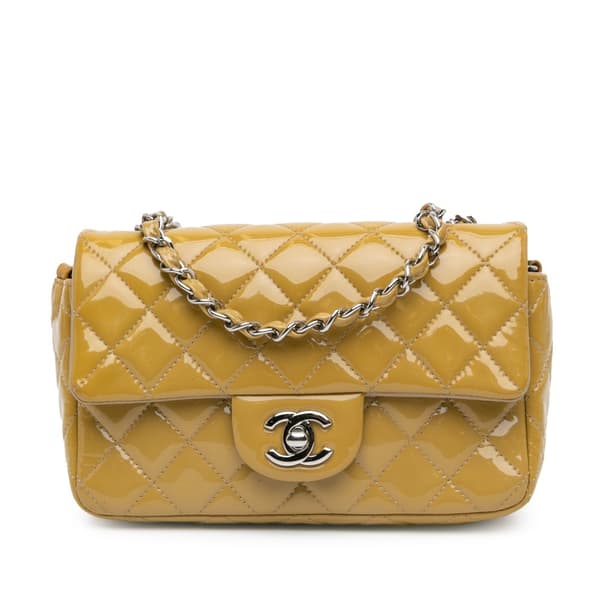 Pre-owned Chanel Mini Rectangular Classic Patent Single Flap Yellow