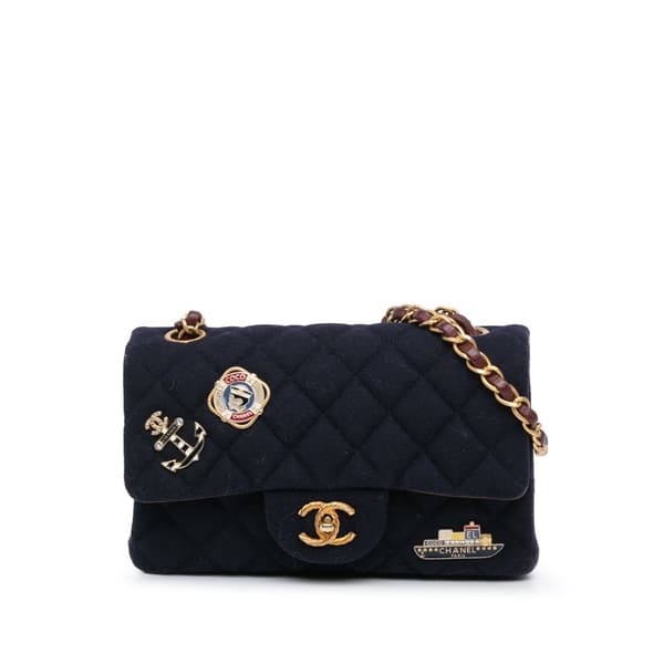 Pre-owned Chanel Mini Rectangular Classic Jersey Sailor Single Flap Blue