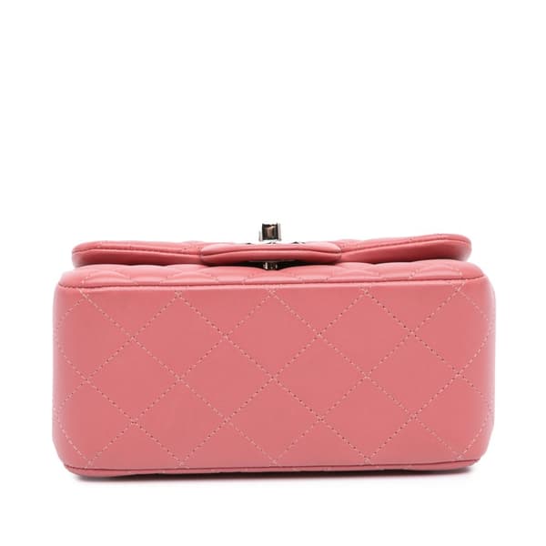 Pre-owned Chanel Mini Square Classic Lambskin Single Flap Pink