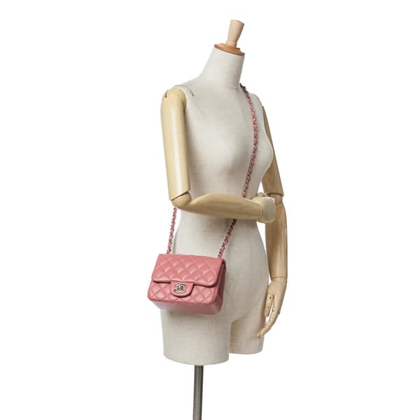 Pre-owned Chanel Mini Square Classic Lambskin Single Flap Pink