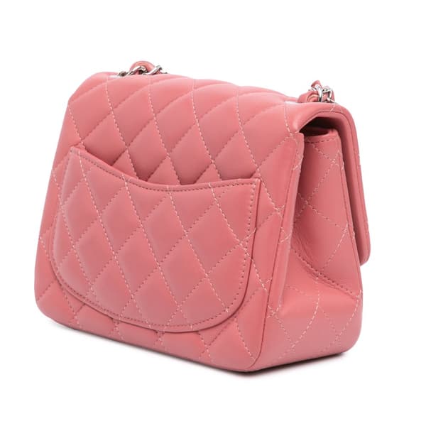 Pre-owned Chanel Mini Square Classic Lambskin Single Flap Pink