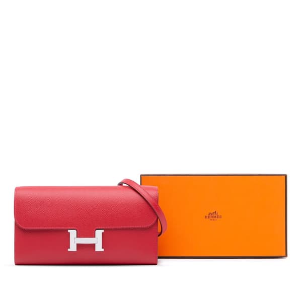 Pre-owned Hermès Epsom Constance Long To Go Wallet Red