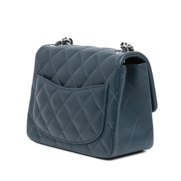 Pre-owned Chanel Mini Square Classic Lambskin Single Flap Blue