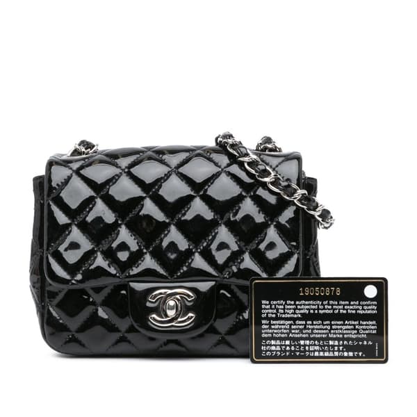Pre-owned Chanel Mini Square Classic Patent Single Flap Black
