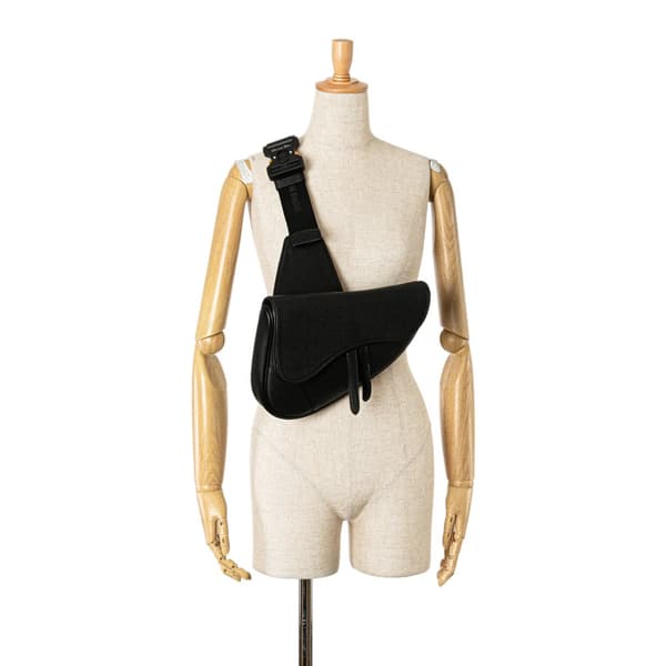 Pre-owned Dior Mini Leather Saddle Crossbody Black